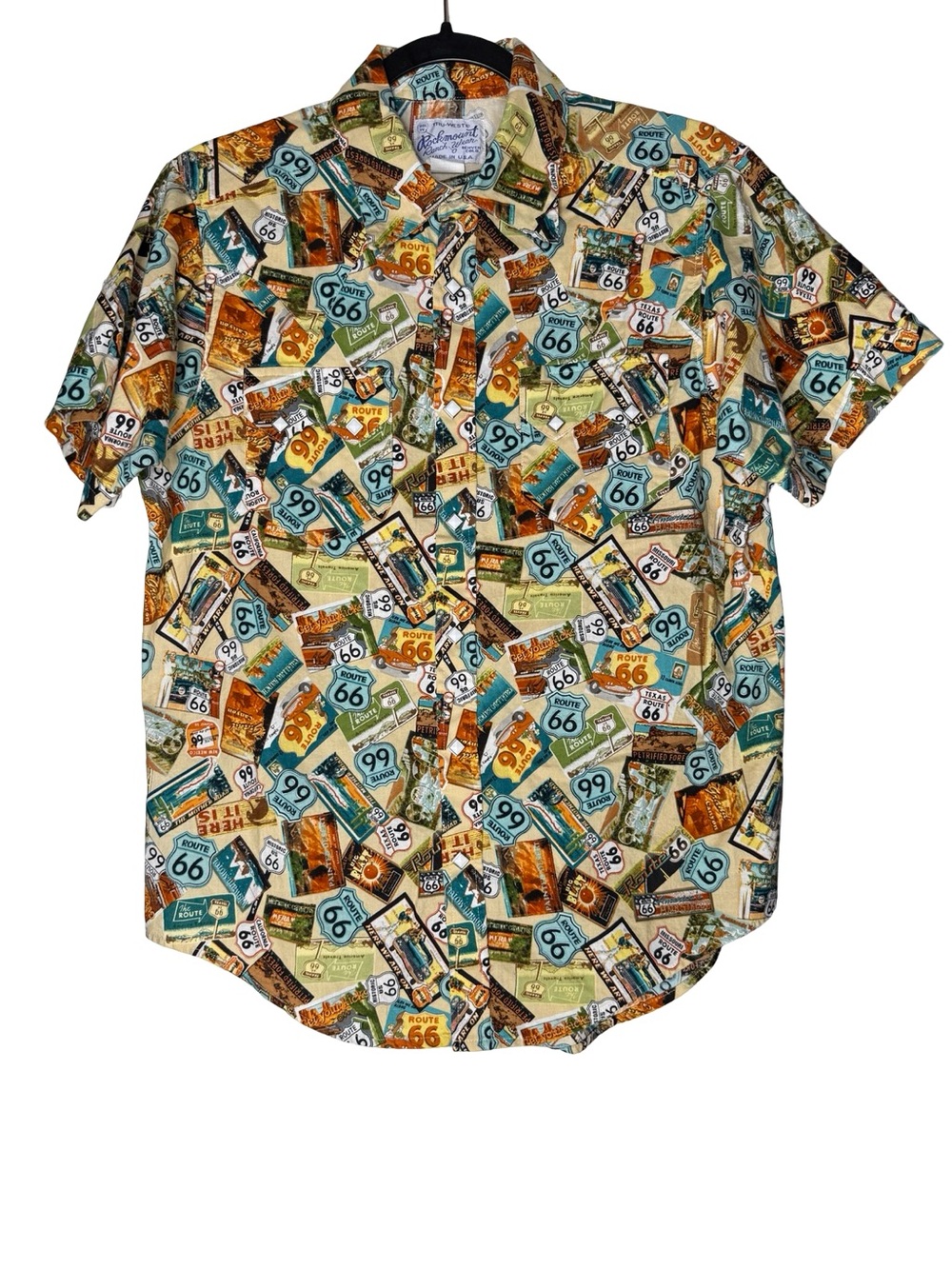 Rockmount Ranch Wear Mens 15.5 Route 66 Pearl Snap Western Shirt USA AOP Cotton
